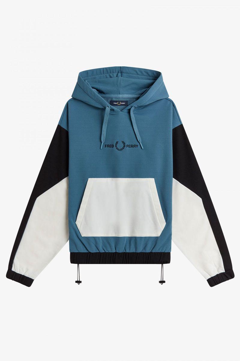 Grey Blue Fred Perry Colour Block Hooded Men's Sweatshirts | PH 1569UZGT